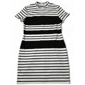 Express Black White Striped Mock Neck Short Sleeve Sheath Dress Women’s Size L